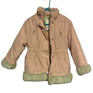 Rothschild Girls Vintage Pink Winter Puffer Jacket Fur Trim size Medium (10-12)